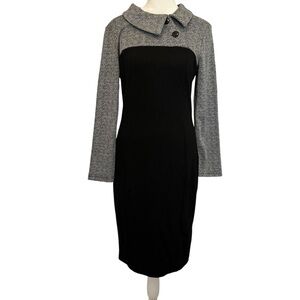 NWT Homeyee Fashion Dress Size 6 M Black Gray Long Sleeve Pencil Dress Collared